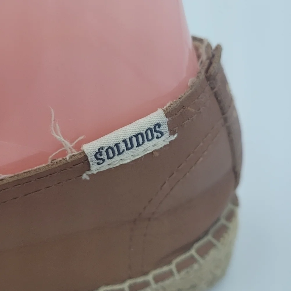 SOLUDOS Platform Camel Tan Leather Smoking Espadrille Slipper Size 8